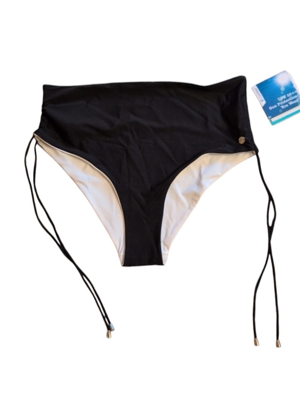 NWT Coolibar Myrtle Reversible Ruche Adjustable Swim Bottoms Black White XL